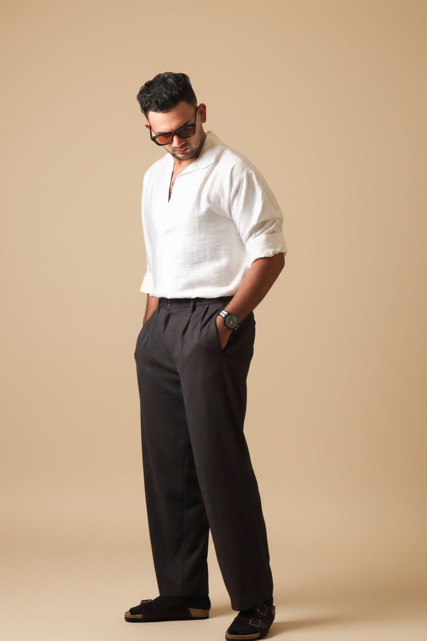 Grey wide leg trousers (Korean fit)