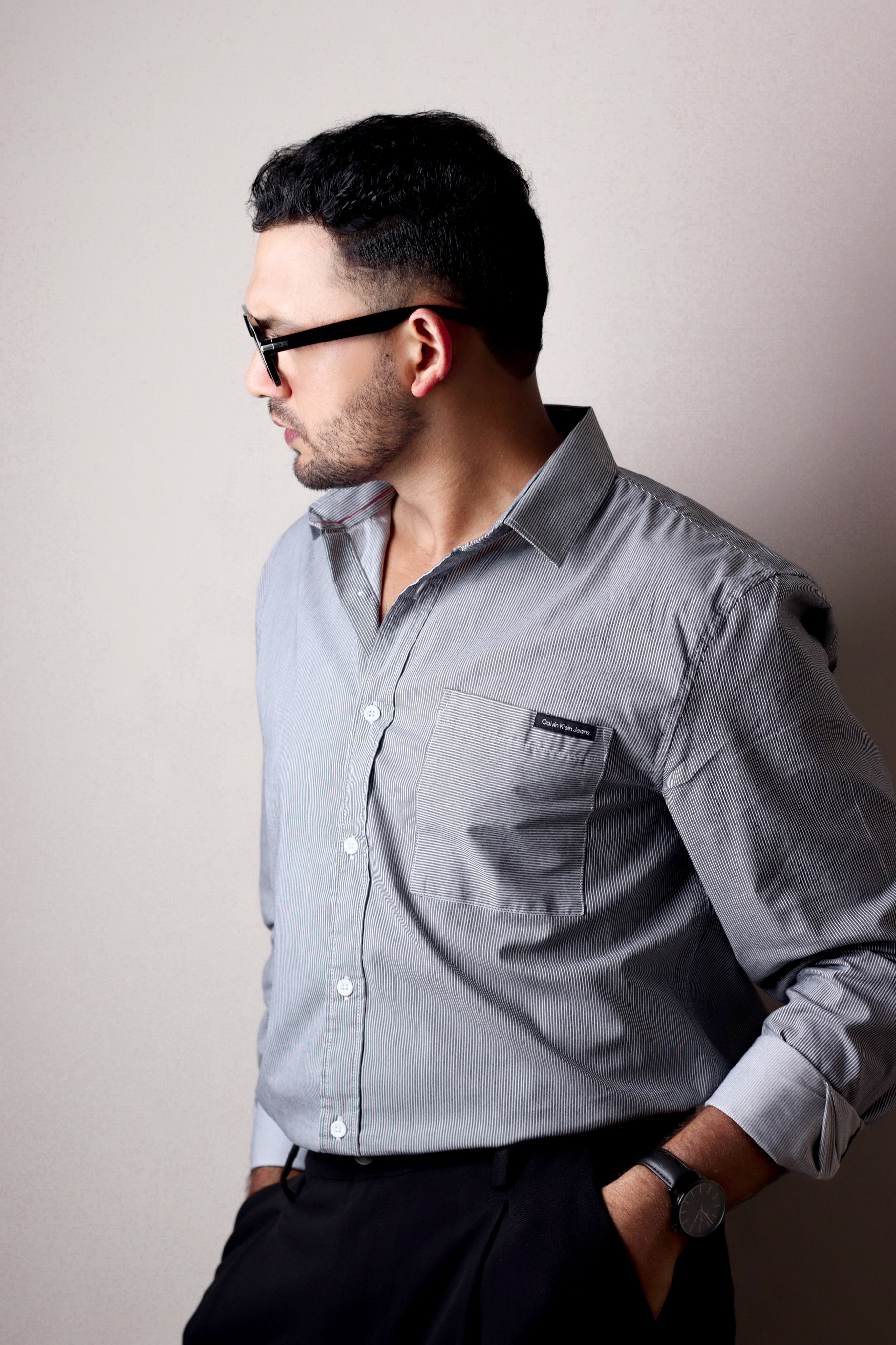 Grey Striped full sleeve shirt
