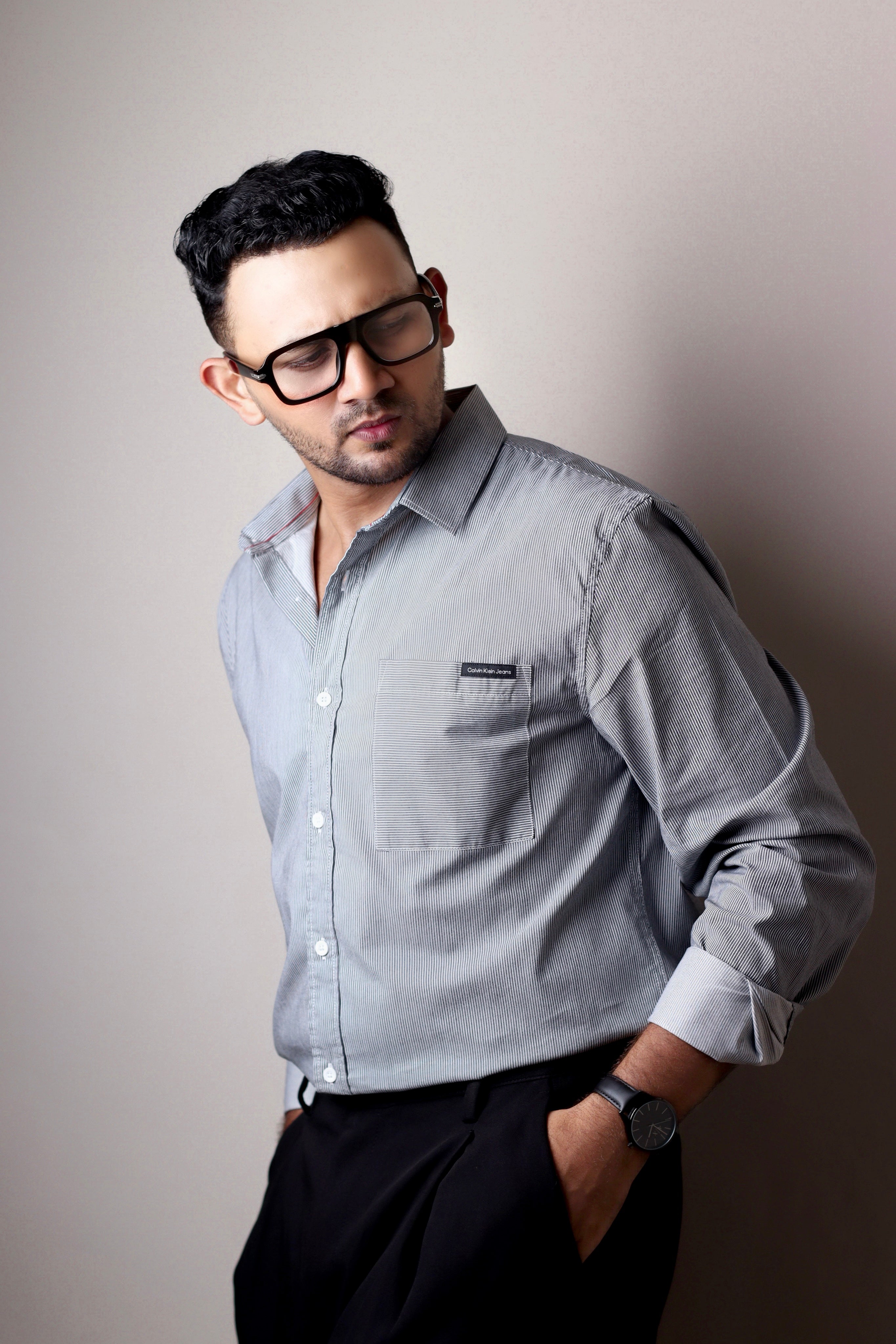 Grey Striped full sleeve shirt