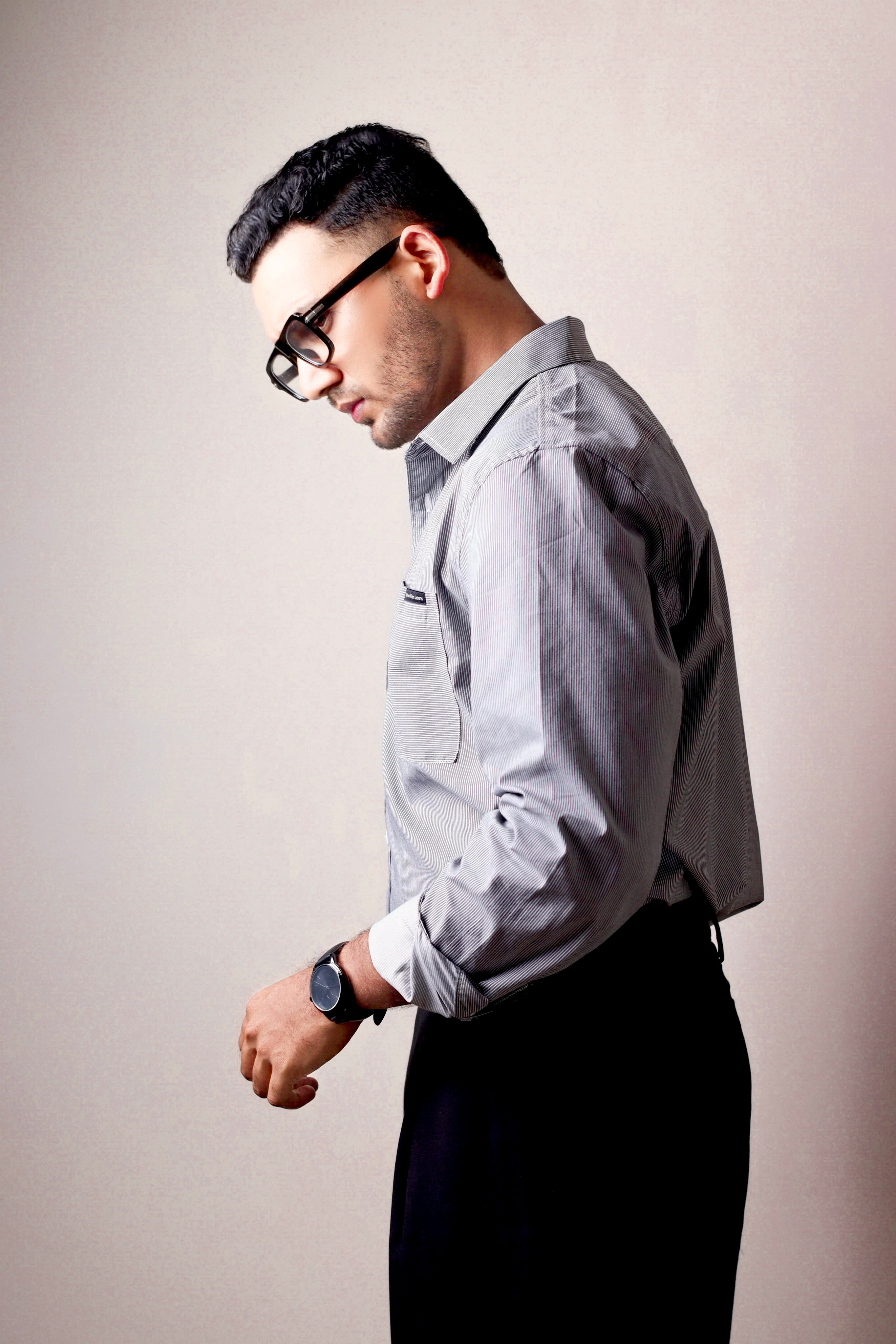 Grey Striped full sleeve shirt