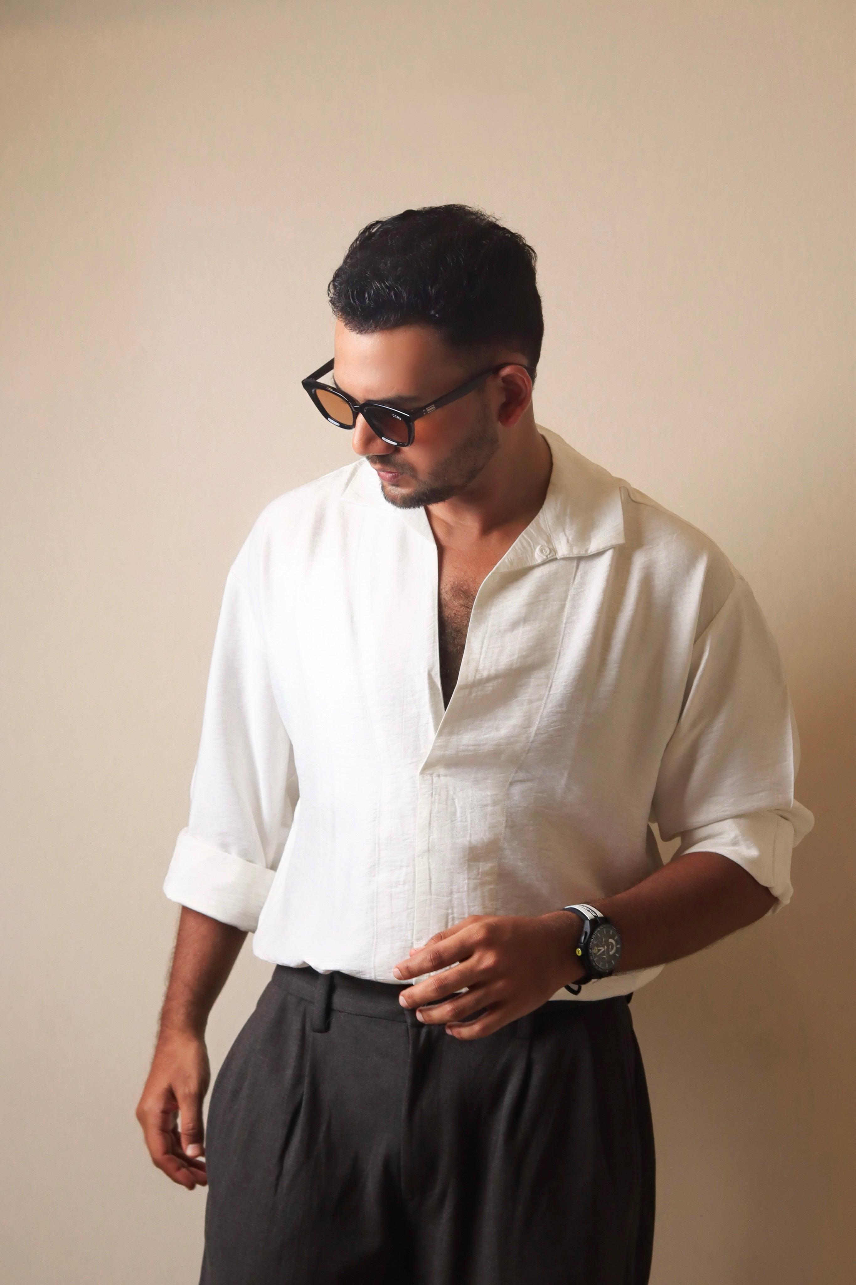 Cuban collar white shirt