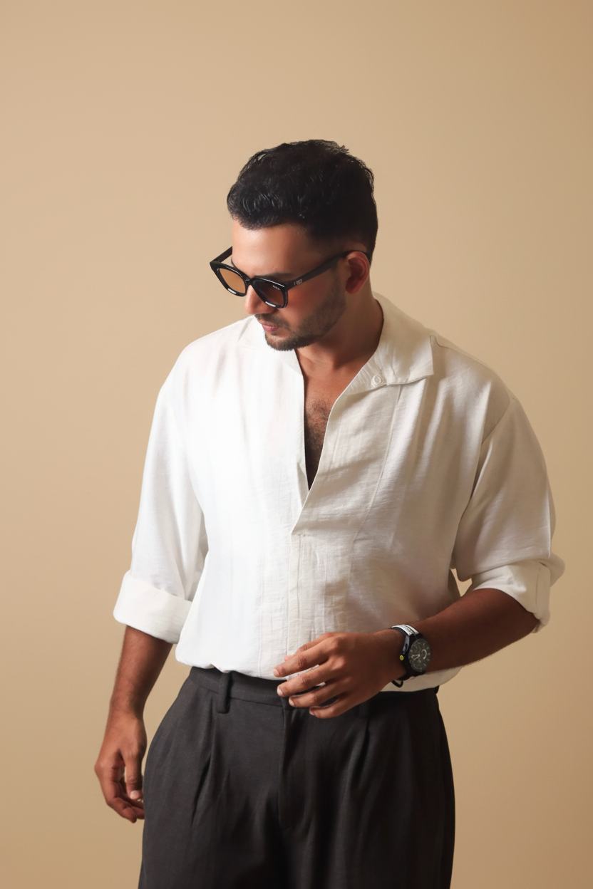 Cuban collar white shirt