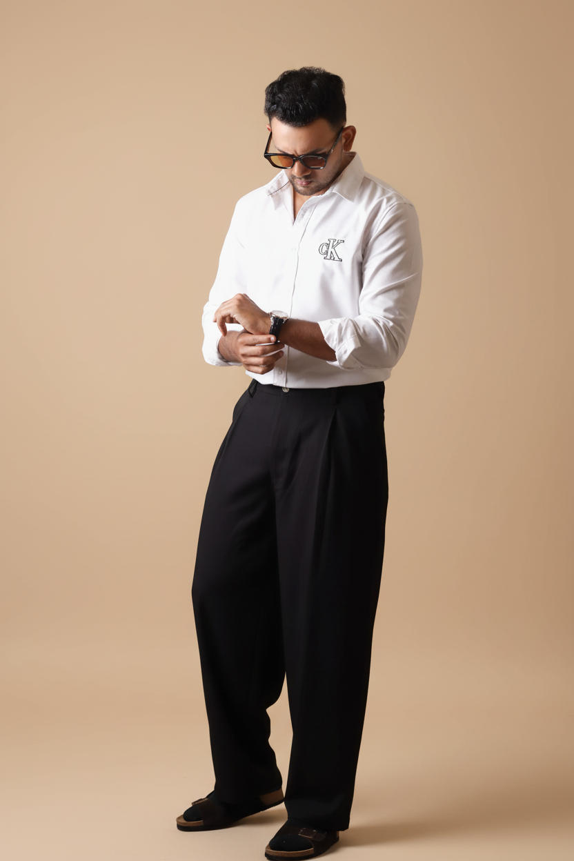 Black wide fit trouser(Korean Fit)