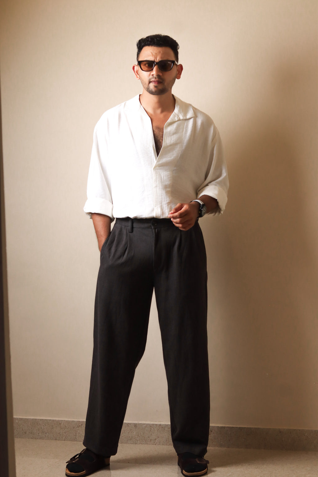 Grey wide leg trousers (Korean fit)